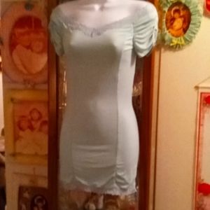 Sexy,Off-Shoulder,Mint Green/Teal, Bodycon,Mini Dress with Lace Trim🦋🦋🦋🦋🦋🦋